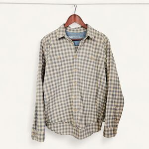 GAP 1969 Cotton Tan Blue Plaid Checkered Long Sleeve Button Down Chore Shirt L